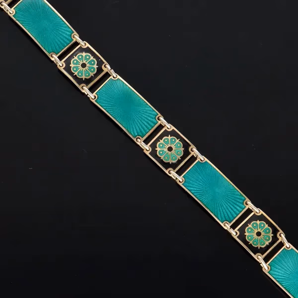 David Andersen Silver Gilt and Green Enamel Panel Bracelet