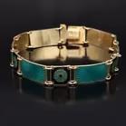 David Andersen Silver Gilt and Green Enamel Panel Bracelet
