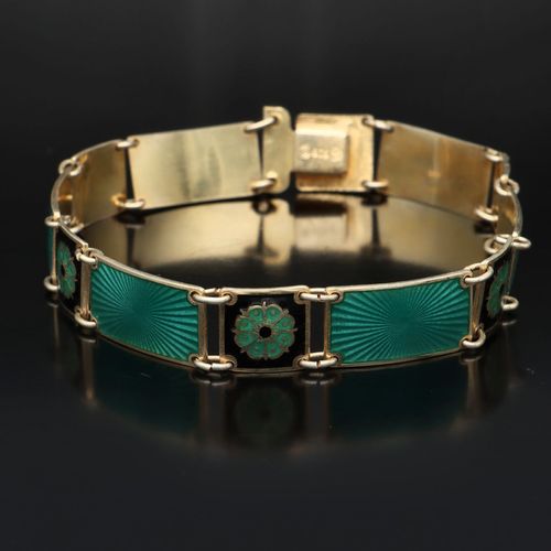 David Andersen Silver Gilt and Green Enamel Panel Bracelet image-2