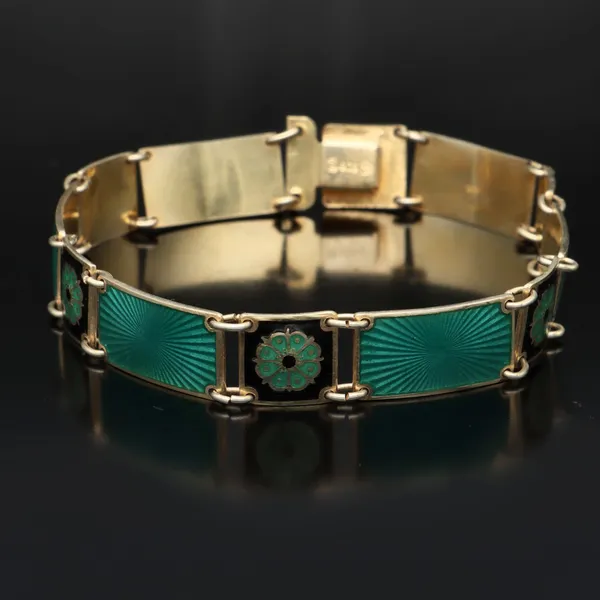 David Andersen Silver Gilt and Green Enamel Panel Bracelet