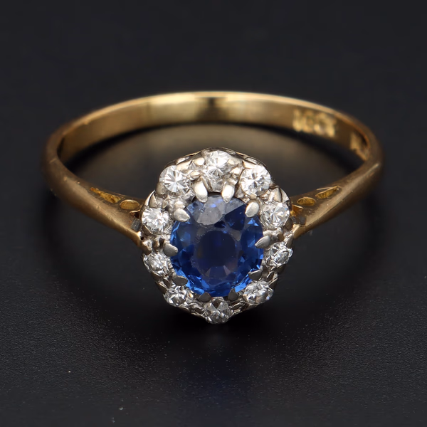 Mid 20th Century Stamped 18ct Platinum Diamond Sapphire Ring, Size M1/2