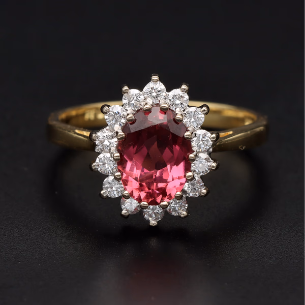 Pink Tourmaline & Diamond Cluster Ring