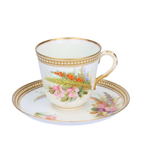19th Century Jewelled Royal Worcester Teacup and Saucer image-1