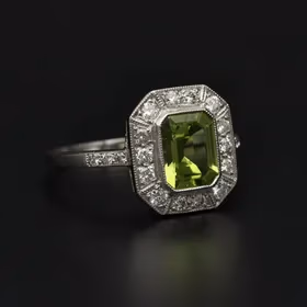 Platinum Peridot and Diamond Ring