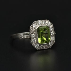 Platinum Peridot and Diamond Ring