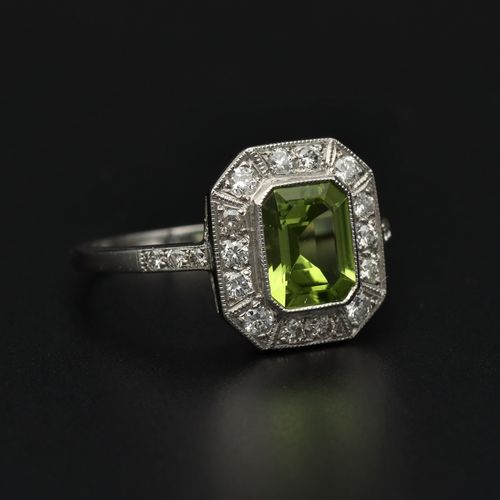 Platinum Peridot and Diamond Ring image-1