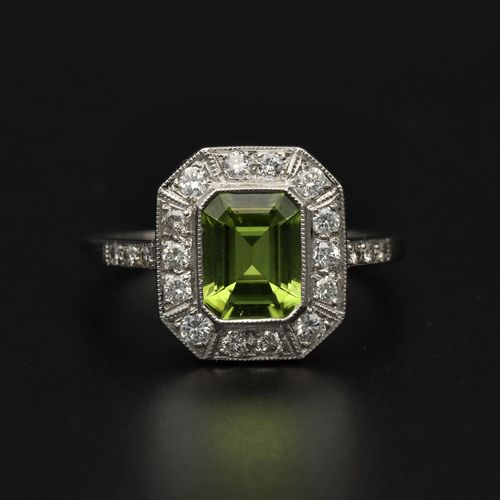 Platinum Peridot and Diamond Ring image-2