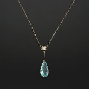 18ct Gold Aquamarine & Diamond Necklace