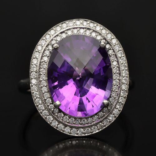 Platinum Diamond and Amethyst Ring image-2