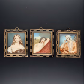 Set of 3 19th-Century Miniature Portraits of Women