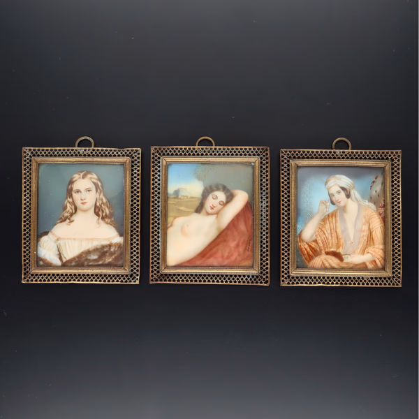 Set of 3 19th Century Miniature Portraits of Women