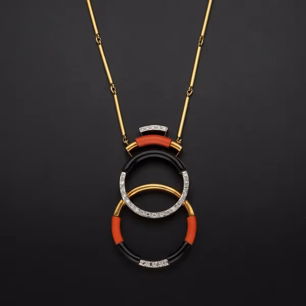 18ct Yellow Gold Coral & Diamond Necklace
