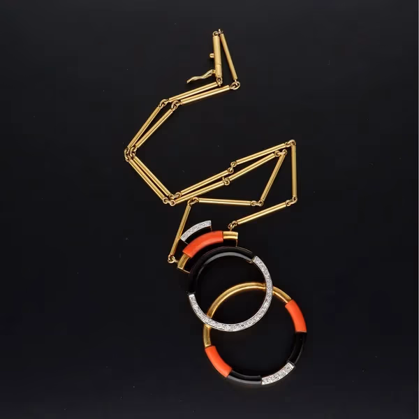 18ct Yellow Gold Coral & Diamond Necklace