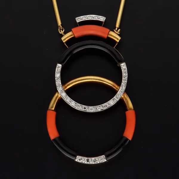 18ct Yellow Gold Coral & Diamond Necklace