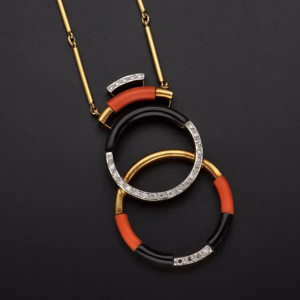 18ct Yellow Gold Coral & Diamond Necklace