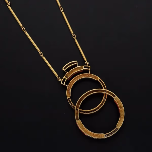 18ct Yellow Gold Coral & Diamond Necklace