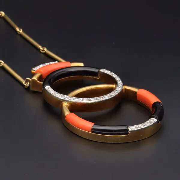 18ct Yellow Gold Coral & Diamond Necklace
