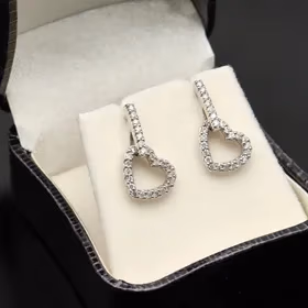 Vintage 9ct Gold Diamond Heart Drop Earrings