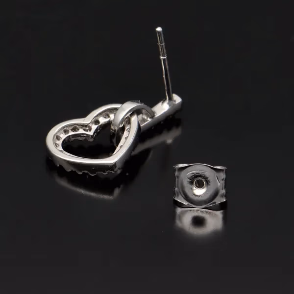 Vintage 9ct Gold Diamond Heart Drop Earrings