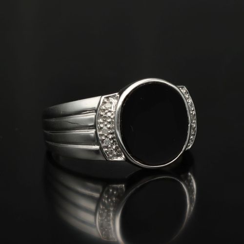 Gold Oynx Diamond Art Deco Style Ring image-1