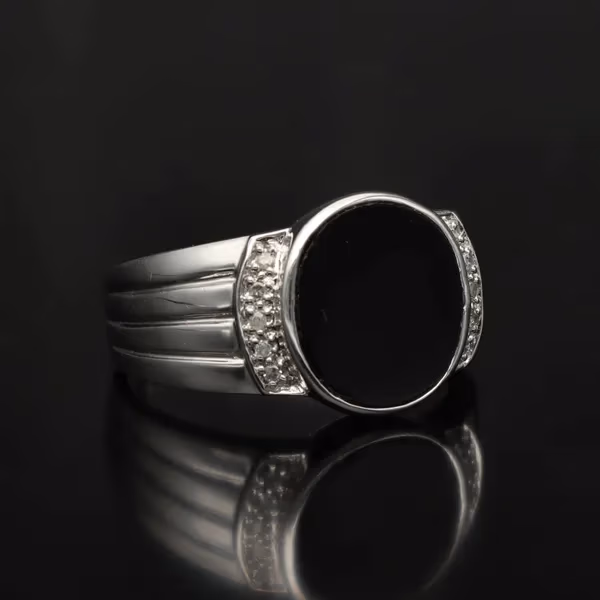 Gold Oynx Diamond Art Deco Style Ring