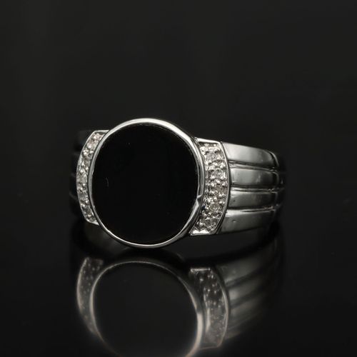 Gold Oynx Diamond Art Deco Style Ring image-3