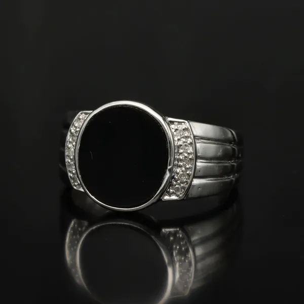 Gold Oynx Diamond Art Deco Style Ring