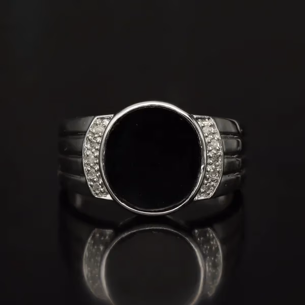 Gold Oynx Diamond Art Deco Style Ring