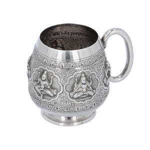 19th Century Signed Antique Silver Mug by C Krishniah Chetty