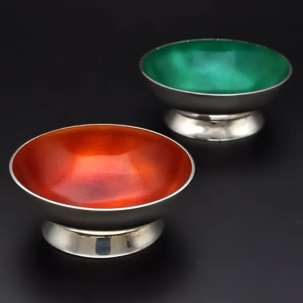 Set of Four Rare Sterling Silver and Enamel Bowls