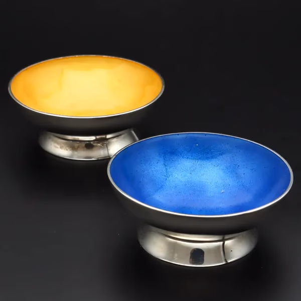 Set of Four Rare Sterling Silver and Enamel Bowls