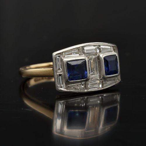 18ct Gold Platinum Diamond and Sapphire Ring image-1