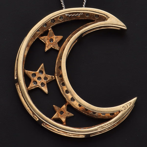9ct Gold Diamond Moon and Star Pendant