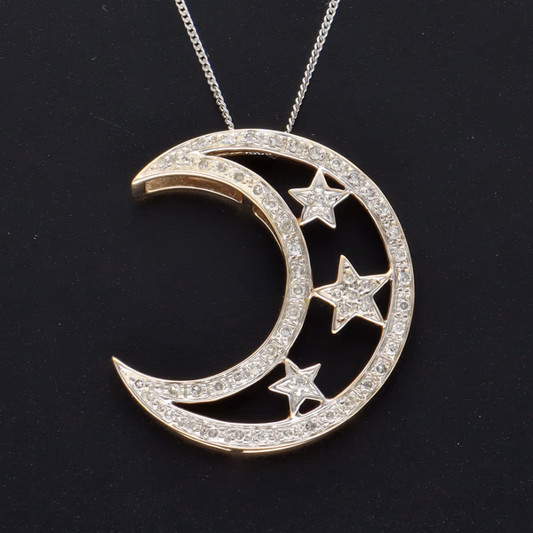 9ct Gold Diamond Moon and Star Pendant