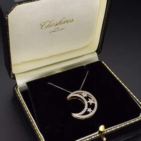 9ct Gold Diamond Moon and Star Pendant