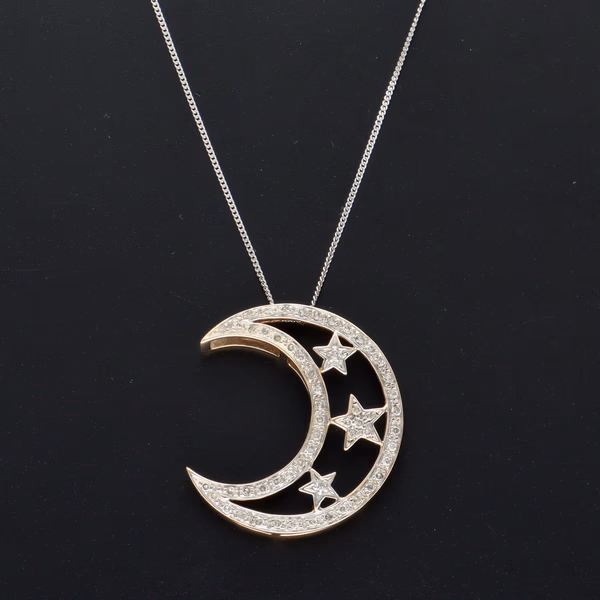 9ct Gold Diamond Moon and Star Pendant