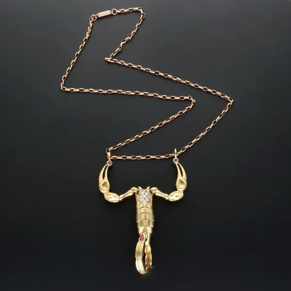 Heavy 18ct Gold Scorpion Diamond and Ruby Pendant