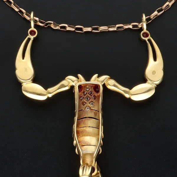 Heavy 18ct Gold Scorpion Diamond and Ruby Pendant