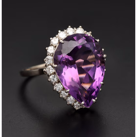 18ct White Gold Pear Shaped Amethyst and Diamond Ring