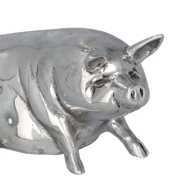 Silver Cast Model of a Recumbent Pig