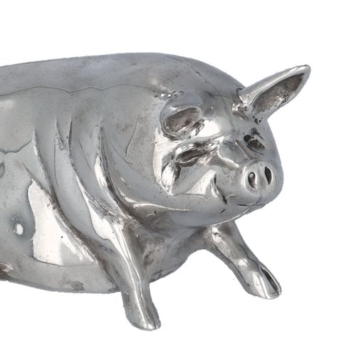 Silver Cast Model of a Recumbent Pig image-2