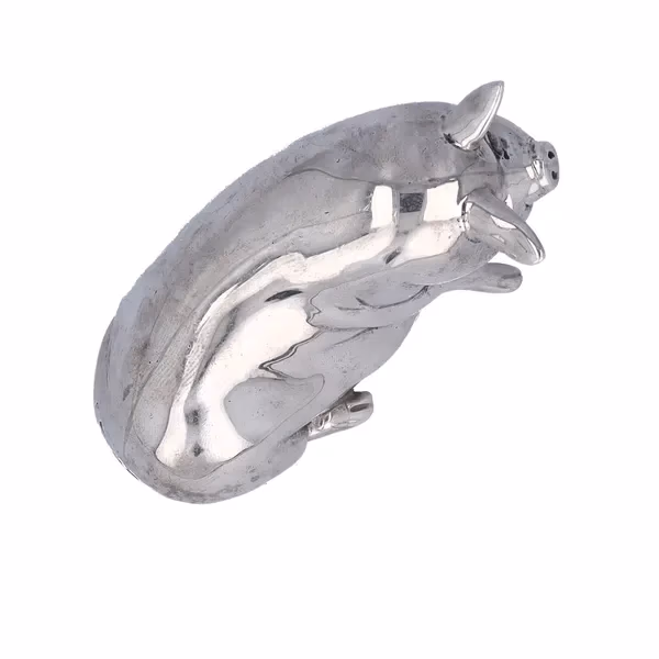 Silver Cast Model of a Recumbent Pig