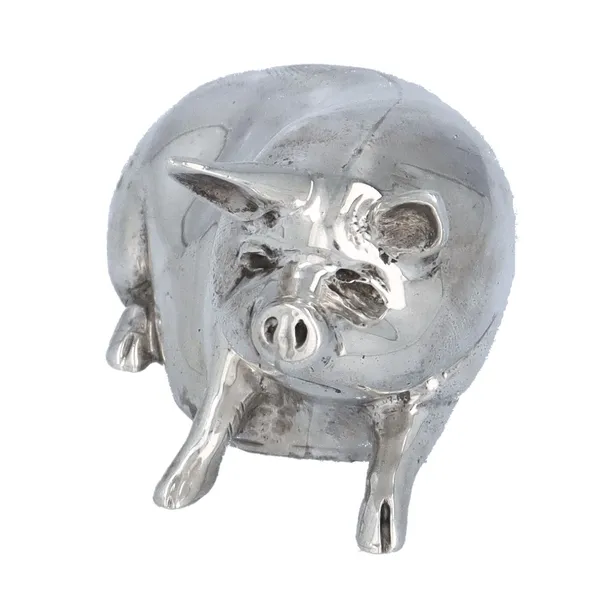 Silver Cast Model of a Recumbent Pig