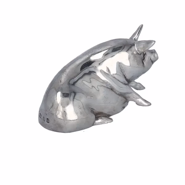 Silver Cast Model of a Recumbent Pig