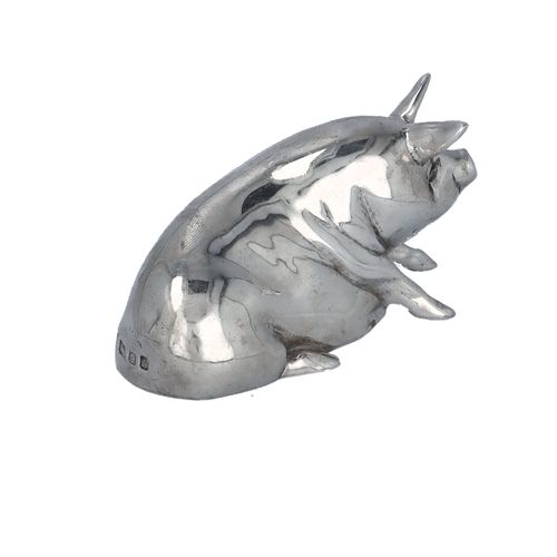 Silver Cast Model of a Recumbent Pig image-3