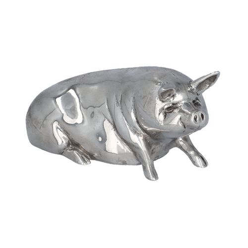 Silver Cast Model of a Recumbent Pig image-1