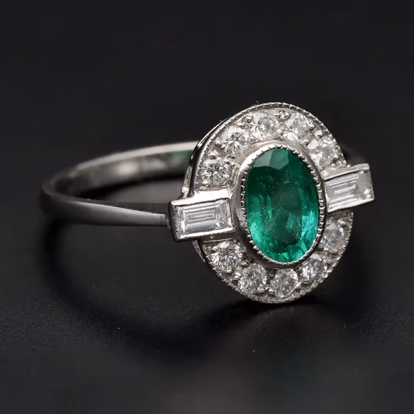 Platinum Emerald and Diamond Ring