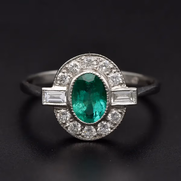 Platinum Emerald and Diamond Ring