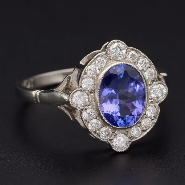 Platinum Tanzanite and Diamond Ring