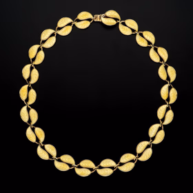 Sterling Silver and Yellow Guilloche Enamel Double Leaf Necklace